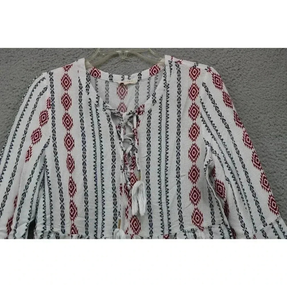 Promesa Aztec Bell Sleeves Tunic-Size Large Jrs.-Rayon-Tassels - Picture 2 of 11